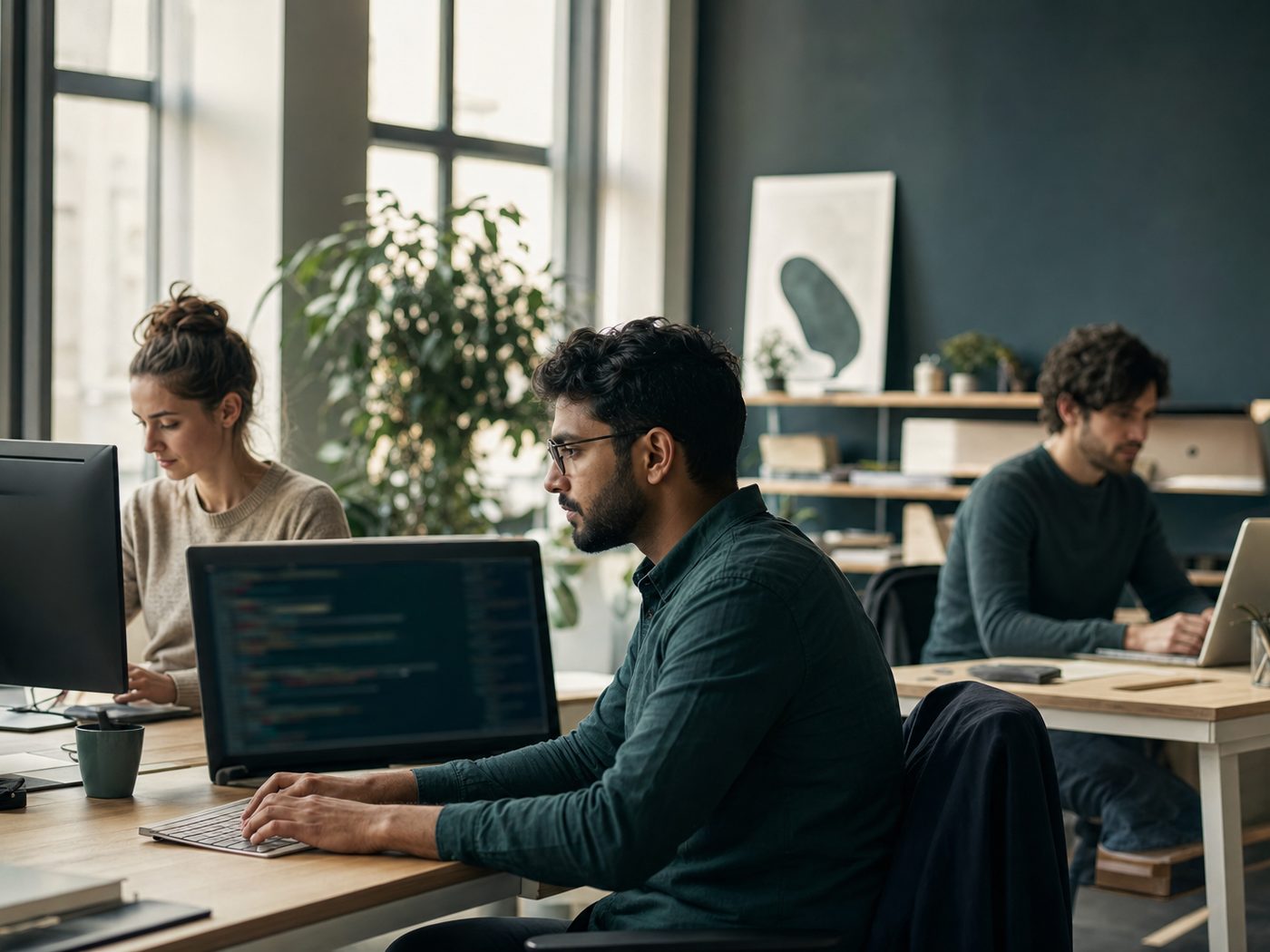 Software engineers collaborating in a modern studio